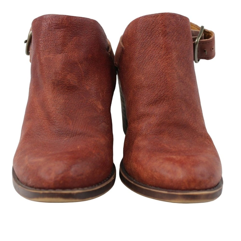 Lucky Brand Sz 6M Odenah Leather Red Rust Block Heels Bootie Peep Toe Sling Back - Picture 3 of 9